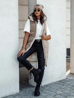 Dámská dlouhá prošívaná vesta s kapucí béžová Dstreet model 21980596 - FashionStreet