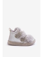 Skórzane Dziecięce Śniegowce Ocieplane Srebrne Leela Skórzane Dziecięce Śniegowce Ocieplane Srebrne Leela