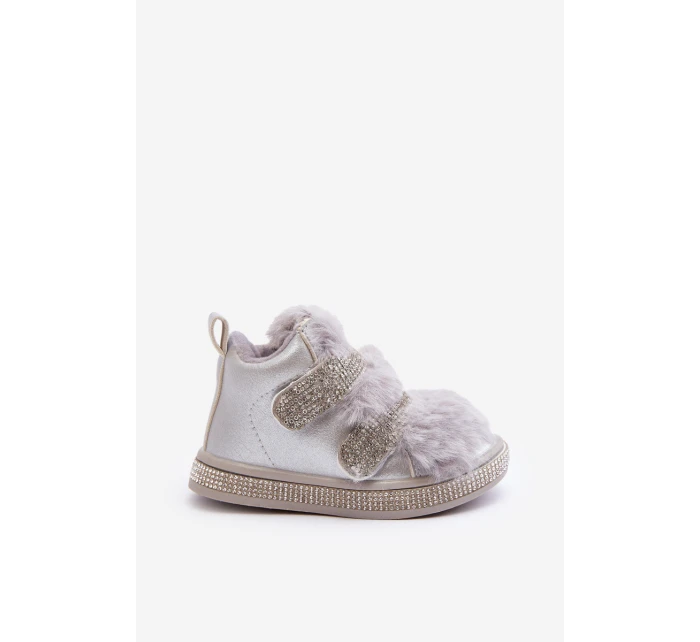 Skórzane Dziecięce Śniegowce Ocieplane Srebrne Leela Skórzane Dziecięce Śniegowce Ocieplane Srebrne Leela