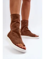 Hnědé Dámské Sandály Zamszové Svrchní model 21652349 - Zazoo Hnědé Dámské Sandály Zamszové Svrchní model 21652349 - Zazoo