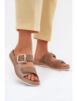 Klapki Damskie Z Klamrą I Rzepem INBLU MK000013 Brązowe