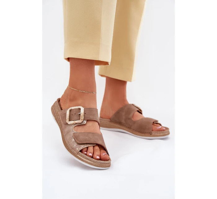 Klapki Damskie Z Klamrą I Rzepem INBLU MK000013 Brązowe