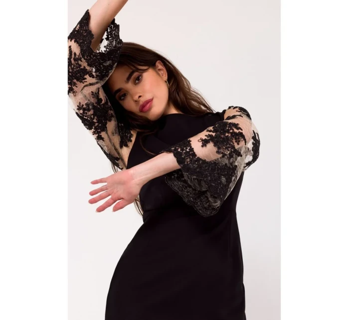 kópia K182 Šaty so širokými gipurovými rukávmi - béžové kópia K182 Šaty so širokými gipurovými rukávmi - béžové