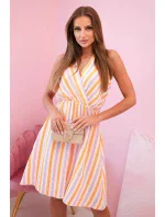 Dámske bavlnené šaty s farebnými pruhmi v neónovej oranžovej farbe