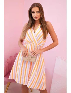 Dámske bavlnené šaty s farebnými pruhmi v neónovej oranžovej farbe