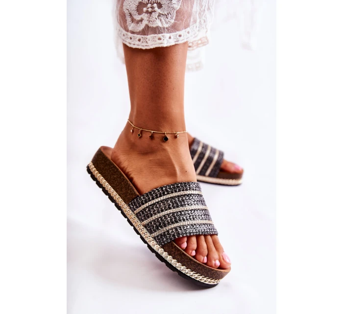 Dámské klasické pantofle s řetízkem Černá model 21588507 - S.Barski