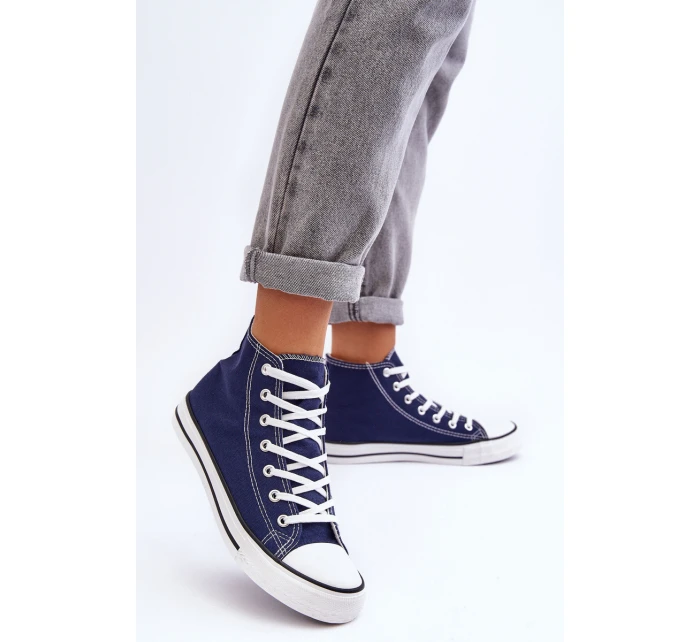 Damskie Trampki Klasyczne Wysokie Granatowe Remos Damskie Trampki Klasyczne Wysokie Granatowe Remos