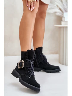 Velurové Kozačky S Přezkou Černé model 21675541 - Zazoo