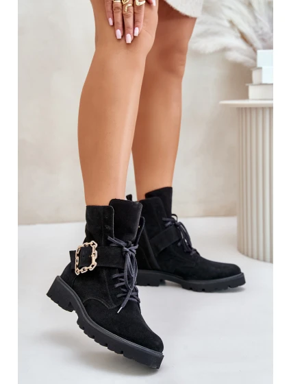 Velurové Kozačky S Přezkou Černé model 21675541 - Zazoo