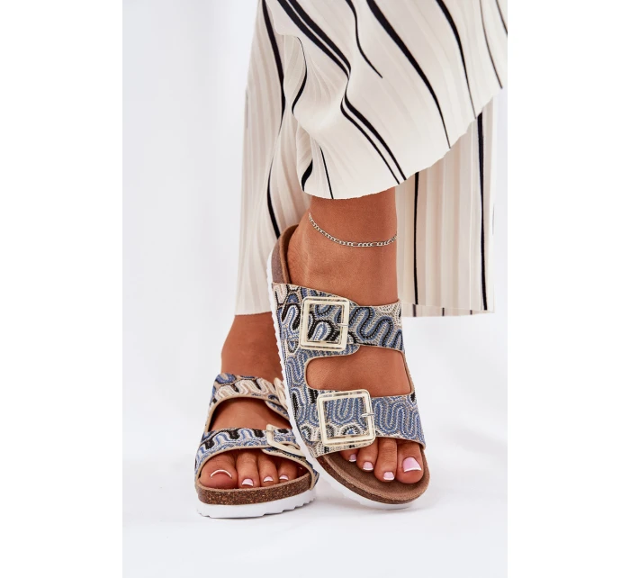 Klapki Damskie Z Klamrami I Brokatem S.Barski RB51-006 Beżowe Klapki Damskie Z Klamrami I Brokatem S.Barski RB51-006 Beżowe