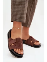 Dámské pantofle Eko semiš s pásky tmavě hnědé Marivessa