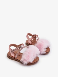 Detské sandále na suchý zips s kožušinou, ružové Rosavere