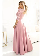 Dámske dlhé čipkované šaty 309-13 AMBER powder pink - Numoco