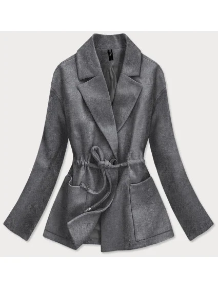 Voľný krátky dámsky kabát v grafitovej farbe (2727)