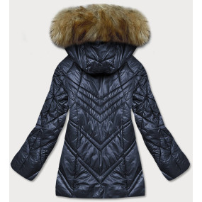 Tmavomodrá dámska bunda s kapucňou pre prechodné obdobie (H-97-1)