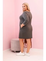 Dámské šaty Plus Size z bavlny s model 21259076 střihem a rukávem 3/4 khaki - K-Fashion