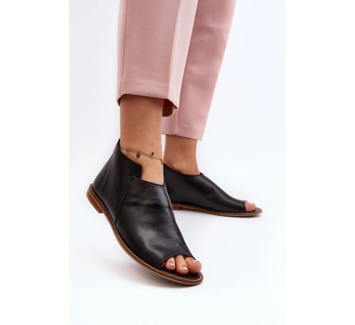 Damskie Skórzane Sandały Laura Messi 2443 Czarne