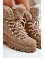 Sznurowane Trapery Damskie Z Futerkiem Ciemnobeżowe Vaminia Sznurowane Trapery Damskie Z Futerkiem Ciemnobeżowe Vaminia