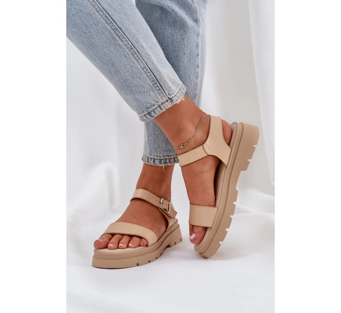 Damskie Sandały Na Platformie Beżowe Evaretha