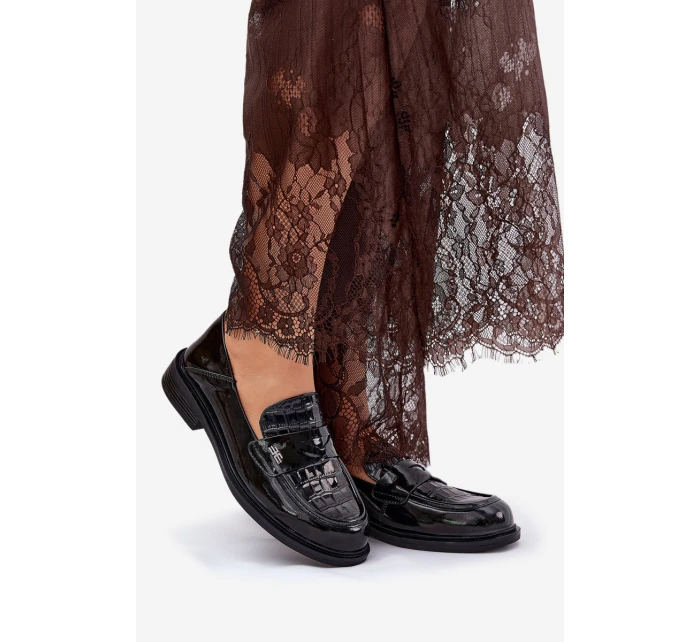 Lakierowane Skórzane Mokasyny Damskie Vinceza 91125 Czarne