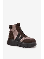 Dámské zateplené kotníkové boty na platformě model 21712578 hnědé - VINCEZA Dámské zateplené kotníkové boty na platformě model 21712578 hnědé - VINCEZA