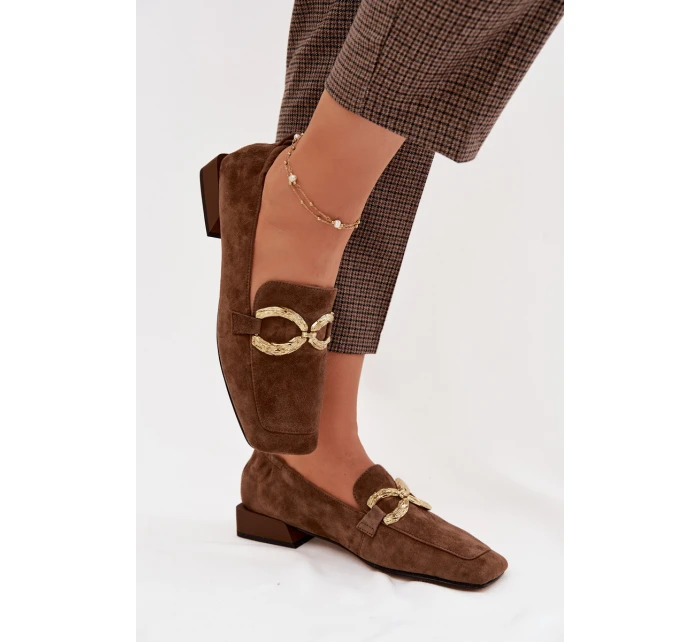 Dámské mokasíny z přírodního semiše zlatý detail D&A CR61-3115 hnědé