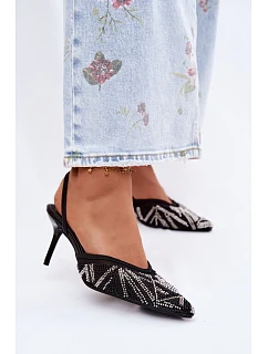 Ozdobené sandály s na jehlovém podpatku Černé model 22111307 - Boto