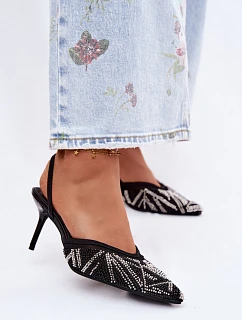 Ozdobené sandály s na jehlovém podpatku Černé model 22111307 - Boto