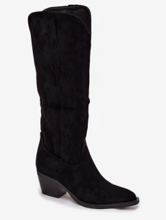 Dámske zateplené kovbojské čižmy na podpätku Esmira - čierne, eko semiš