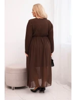 Dámske Plus veľkosť dlhý rukáv skladaný viskózové sukne Brown