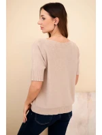 Dámský svetr z viskózy s krátkým rukávem tmavě béžový