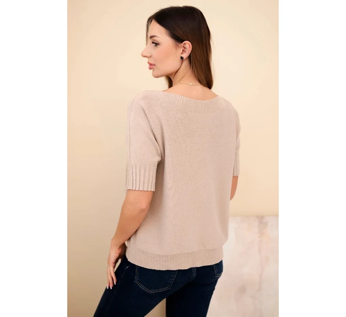 Dámský svetr z viskózy s krátkým rukávem tmavě béžový
