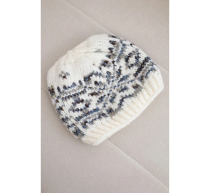 Dámska zimná vlnená čiapka s nórskym vzorom K354 white+grey