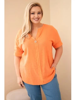 Dámská bavlněná halenka Plus Size s výstřihem na knoflíky oranžová