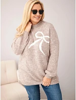 Dámský svetr Plus Size s příměsí vlny s mašlí fango zelená Dámský svetr Plus Size s příměsí vlny s mašlí fango zelená