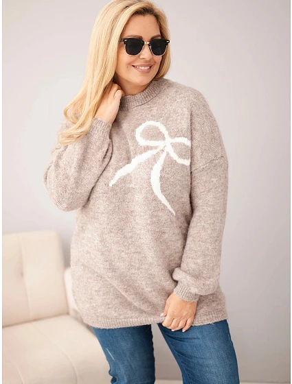 Dámský svetr Plus Size s příměsí vlny s mašlí fango zelená Dámský svetr Plus Size s příměsí vlny s mašlí fango zelená