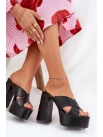 Klapki Damskie Na Platformie I Słupku Czarne Lenobos Klapki Damskie Na Platformie I Słupku Czarne Lenobos