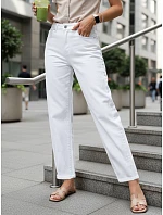 Dámske biele džínsy s vysokým pásom a balónovým strihom FashionStreet UY2943