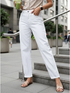 Dámske biele džínsy s vysokým pásom a balónovým strihom FashionStreet UY2943