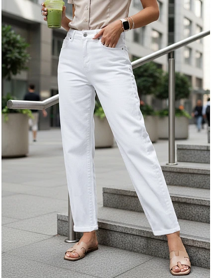 Dámske biele džínsy s vysokým pásom a balónovým strihom FashionStreet UY2943