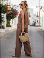 Dámsky ľanový komplet s nohavicami Poľský výrobok taupe FashionStreet AY1176 Dámsky ľanový komplet s nohavicami Poľský výrobok taupe FashionStreet AY1176