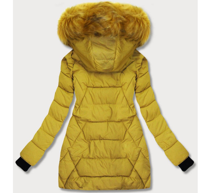 Dámska zimná bunda v horčicovej farbe s kapucňou (1969)