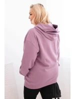Dámske Plus veľkosť bavlnená mikina s kapucňou s klokaním vreckom tmavo ružová