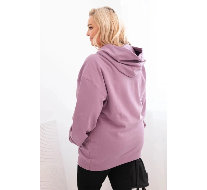 Dámske Plus veľkosť bavlnená mikina s kapucňou s klokaním vreckom tmavo ružová