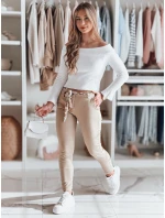 Dámské látkové chinos kalhoty s páskem tmavě béžové Dstreet model 21986209 - FashionStreet