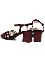 D&A by S.Barski SR61-0102 Dámske sandále na ihlovom podpätku vo vínovej farbe