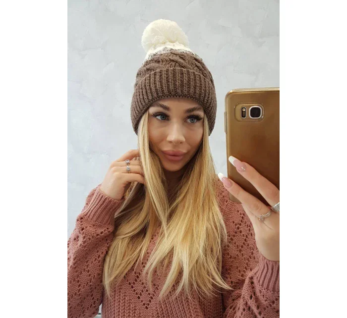 Fleecová čiapka Ilona K218 cappuccino+ecru