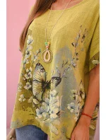 Dámská bavlněná košile s model 22020967 a květinami kiwi - K-Fashion