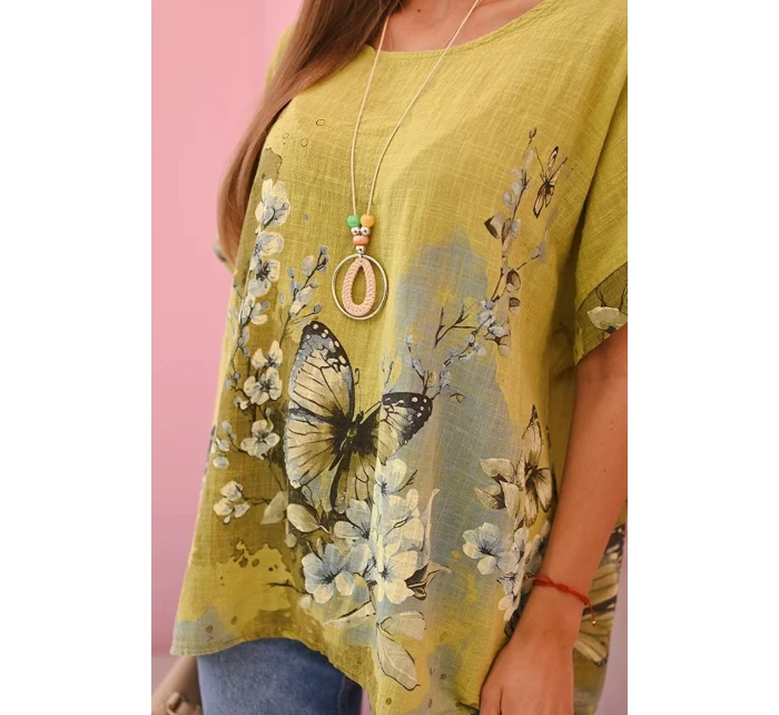 Dámská bavlněná košile s model 22020967 a květinami kiwi - K-Fashion