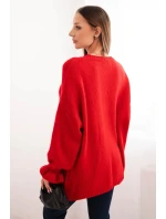 Dámsky sveter z mohéru a vlny voľného strihu červený